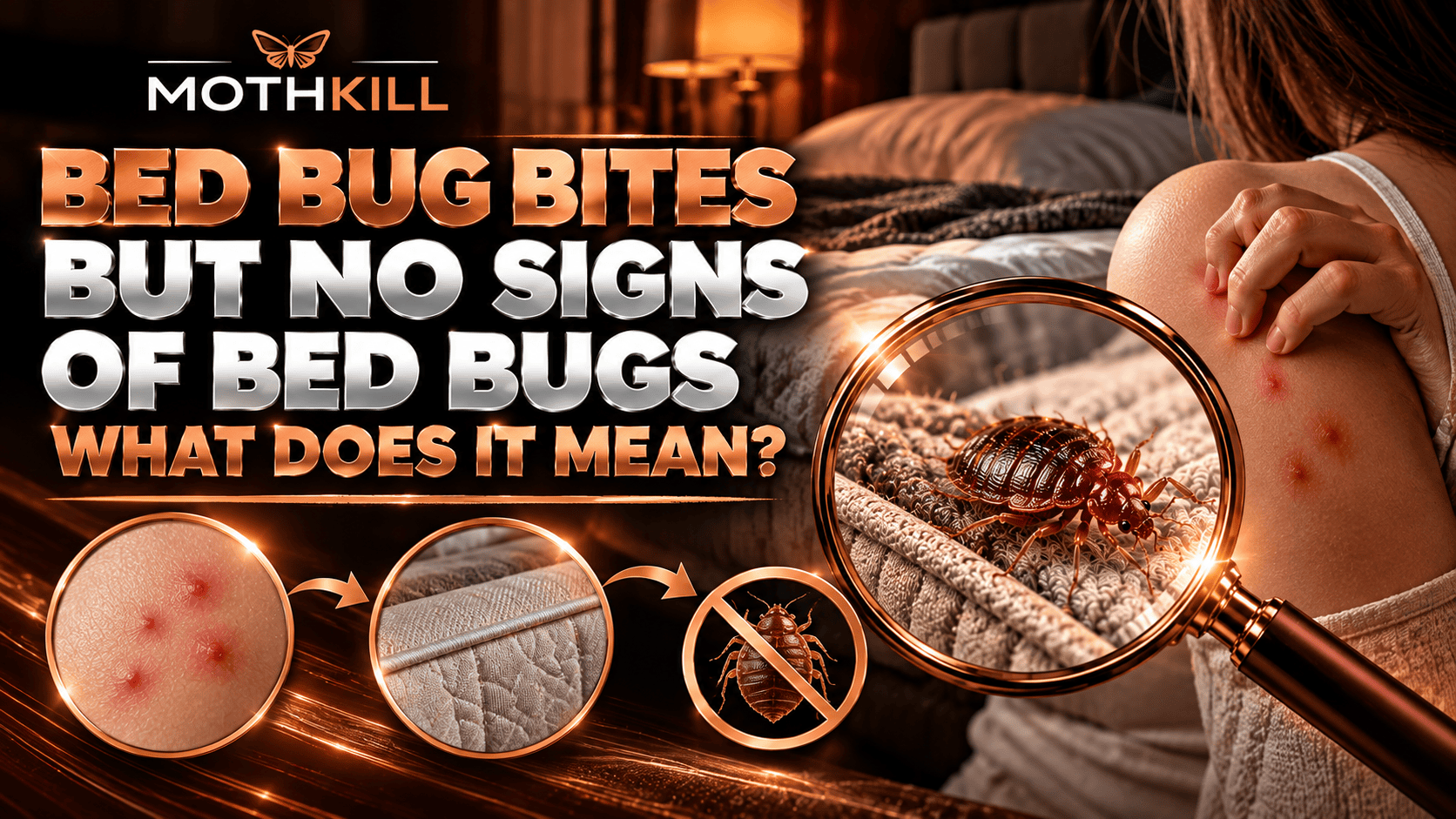 Bed bug bites but no signs of bed bugs showing unexplained skin marks and a search for hidden bed bugs