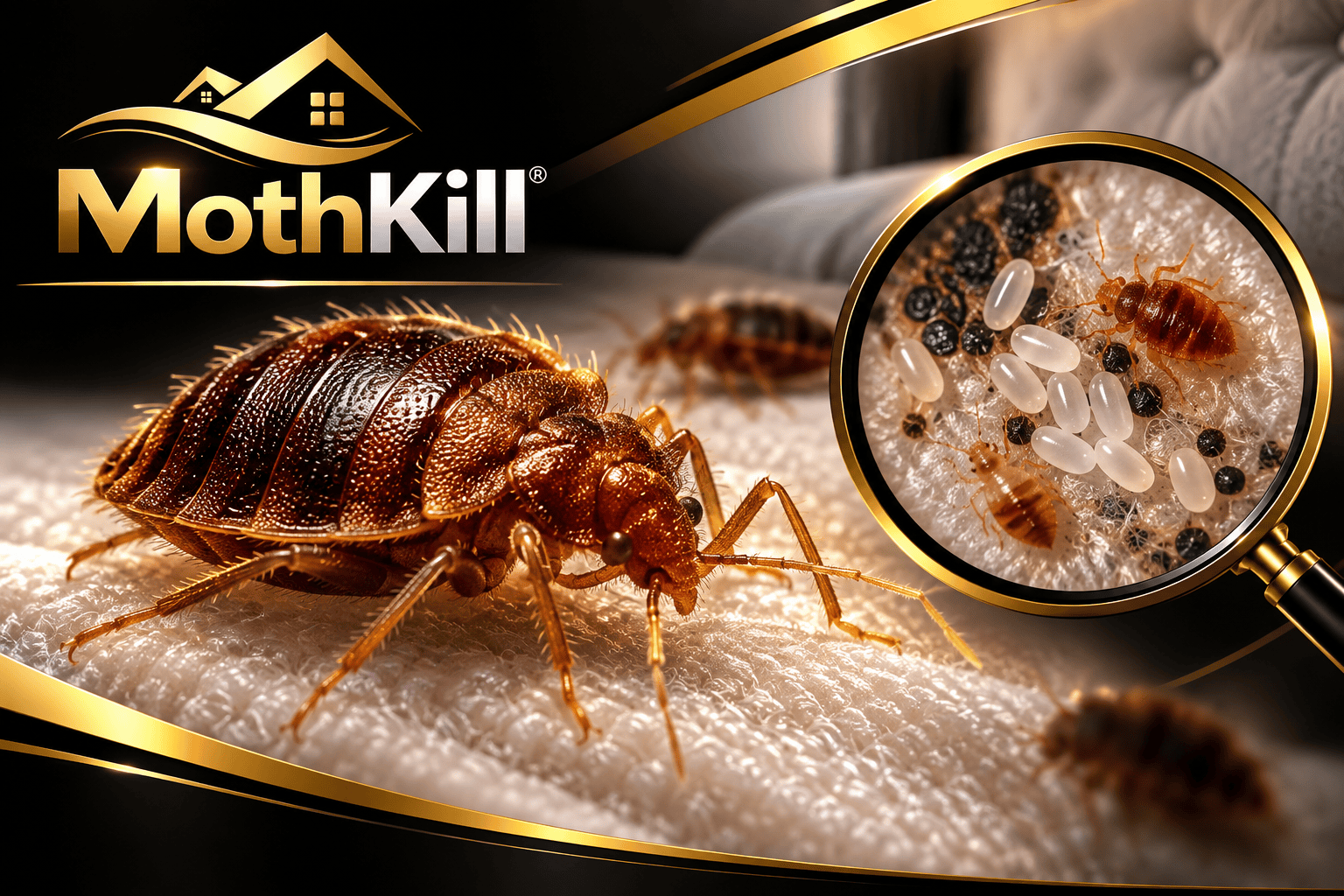 Bed bug on mattress fabric with eggs and signs of infestation – MothKill Pest Knowledge Centre