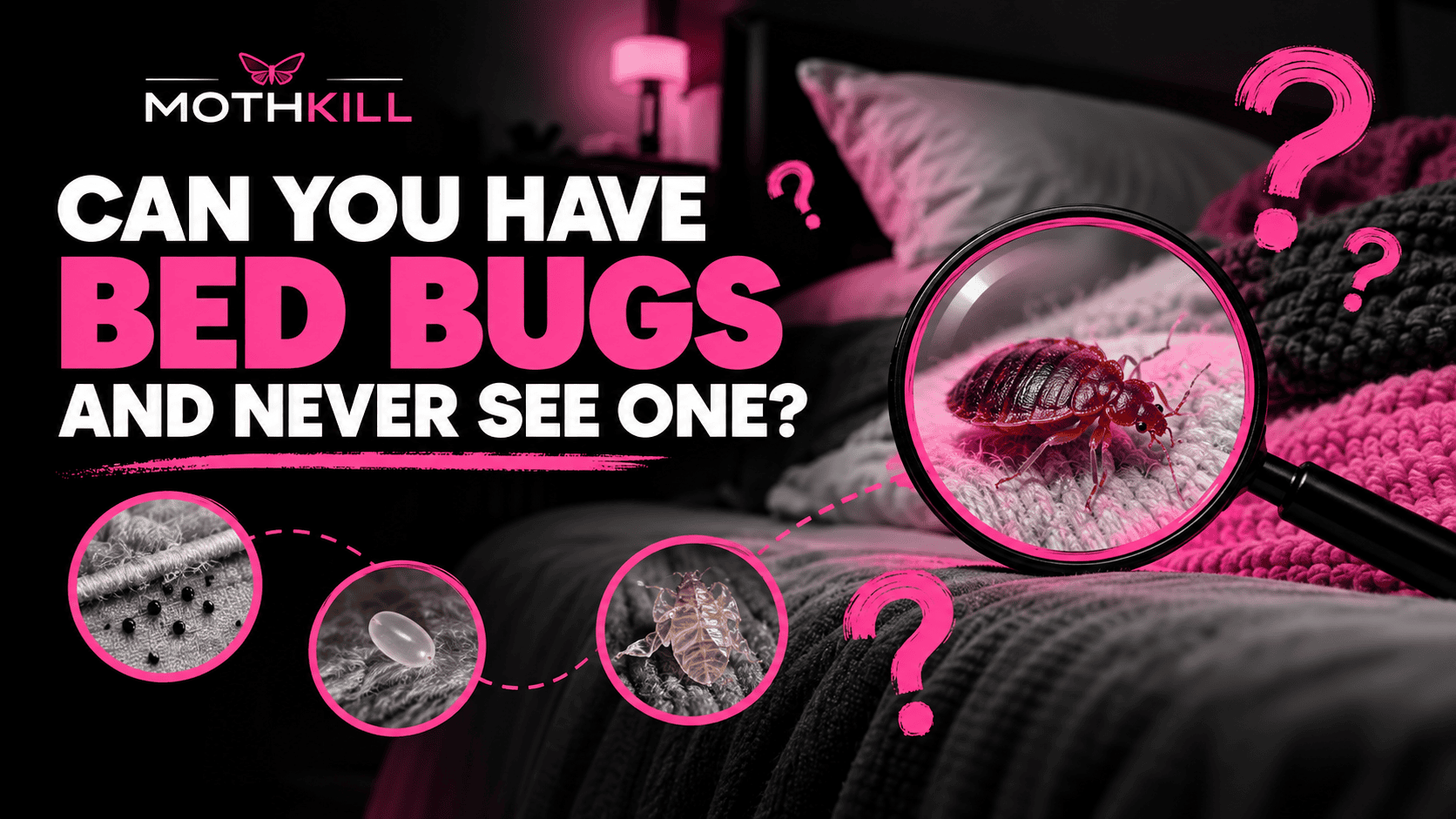 Can you have bed bugs and never see one? Hidden bed bug on a bed with signs of an infestation