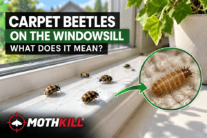 Carpet beetles on a windowsill showing where adult beetles may appear in the home