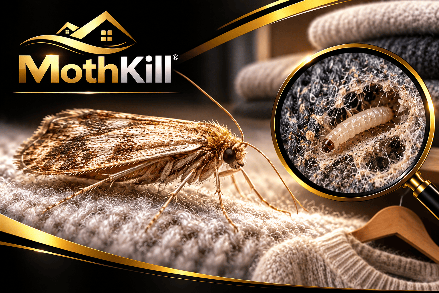 Clothes moth and larva damaging natural fibres – MothKill Pest Knowledge Centre