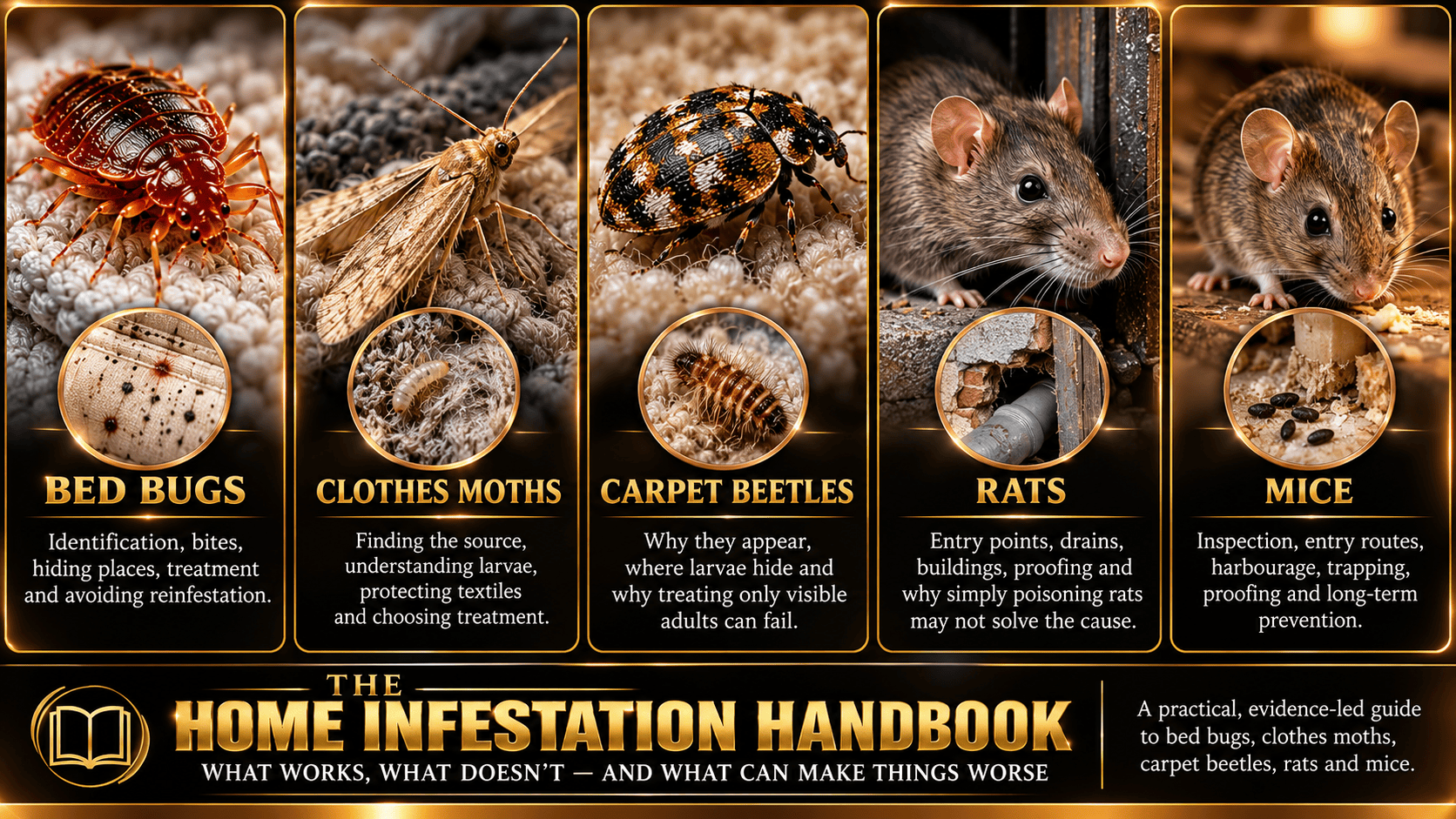 Bed bugs, clothes moths, carpet beetles, rats and mice covered in The Home Infestation Handbook