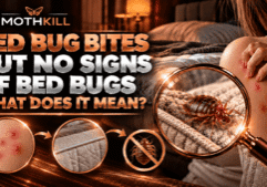 Bed bug bites but no signs of bed bugs showing unexplained skin marks and a search for hidden bed bugs