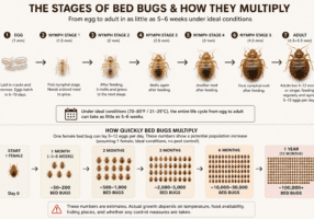 Bed bug reproduction cycle and eggs on mattress seam in UK home